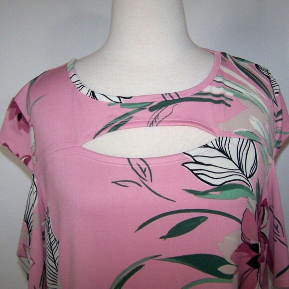 BonWorth Shirt Top LP Cutout Floral Stretch Flowy Short Cold Shoulder Sleeve - Picture 3 of 9